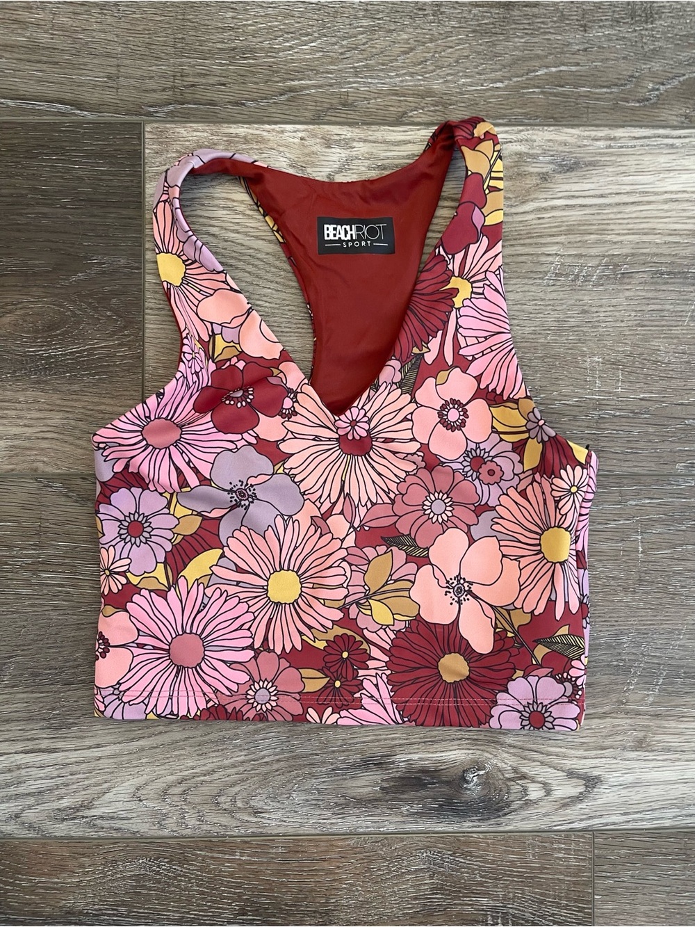 Beach Riot Pink & Red Floral Crop Sports Bra NWOT size S